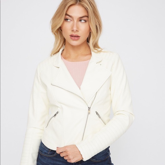 Trendy White Cropped Faux Leather Jacket - Picture 1 of 12